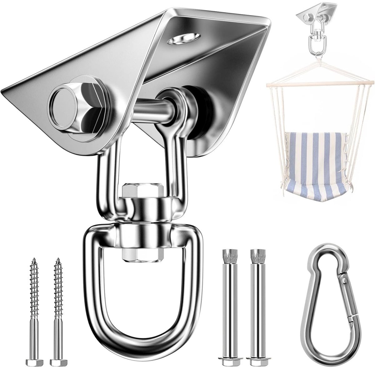   Plafondhaak van roestvrij staal - 360° draaibare plafondbeugel - Zandzakbeugel -   - Geschikt voor betonnen houten bouwpakketten, speeltuinverandastoelen, trapeze yoga, sportschool - Draagt ​​tot 450 kg