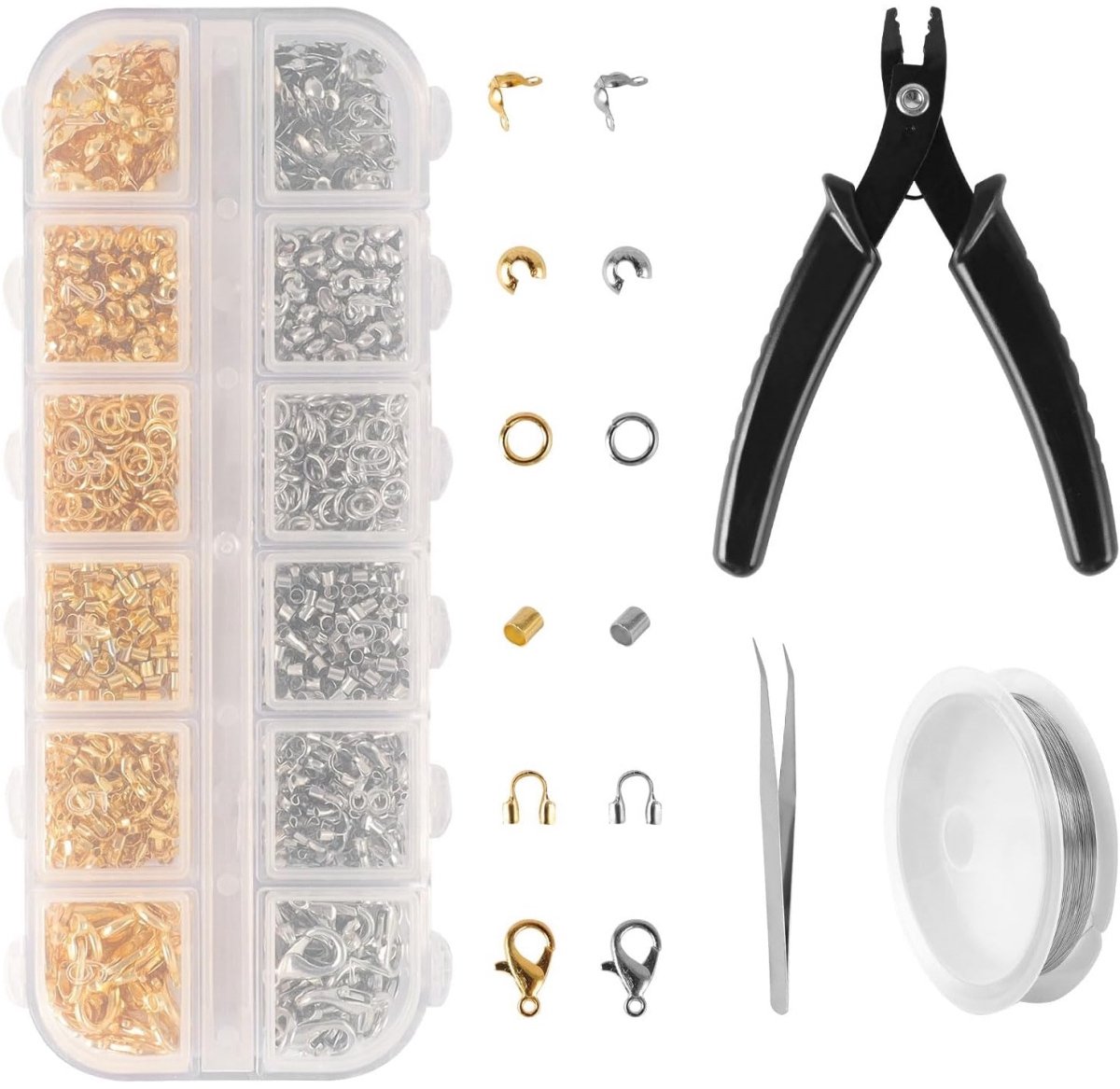 Tovbmup Set van 1200 kraaltjes - DIY sieradenonderdelen - Karabijnsluiting - Inclusief 6 onderdelen - Geschikt voor het maken van sieraden