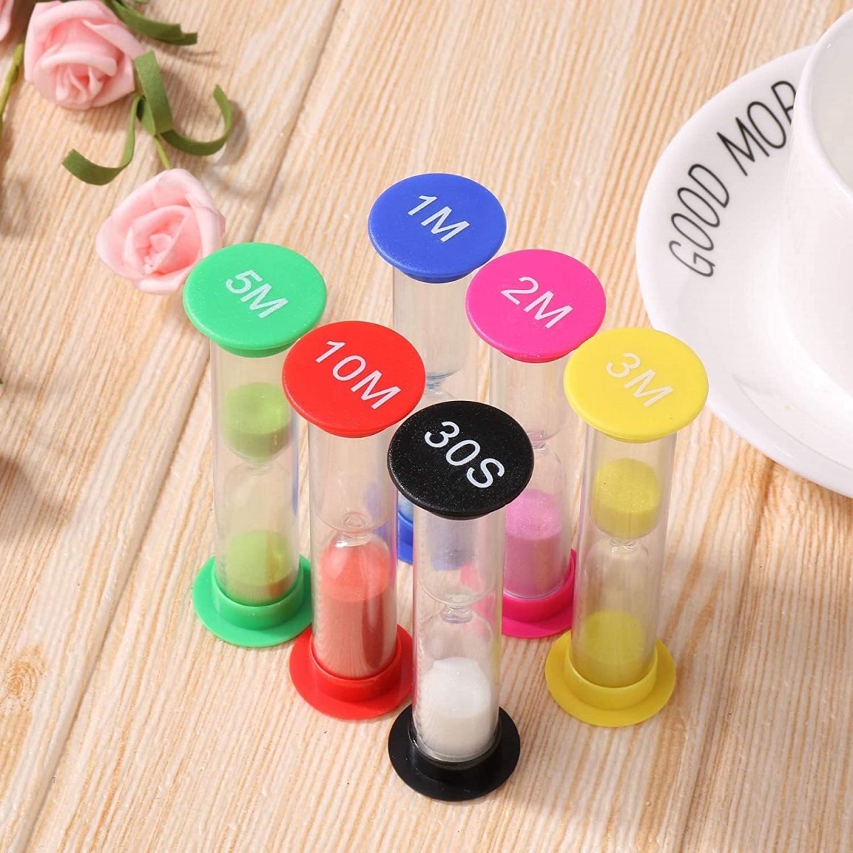 Tovbmup Zandlopers - 30 seconden, 1 minuut, 2 minuten, 3 minuten, 5 minuten, 10 minuten - Gekleurde zandlopers - Plastic - Timers - 6 stuks