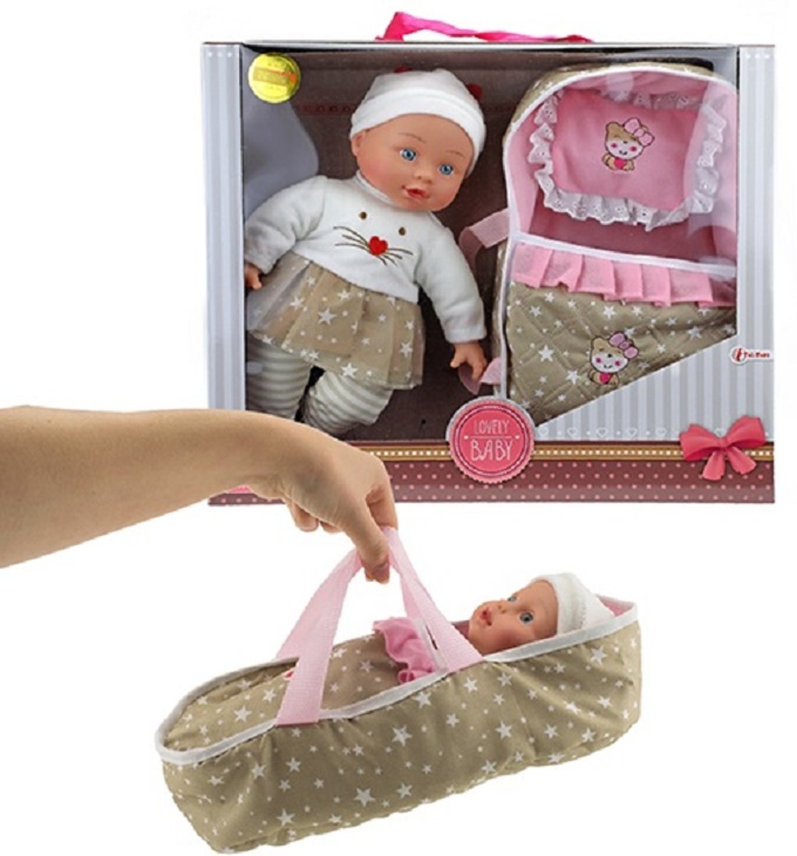 Babypop met poppendraagtas