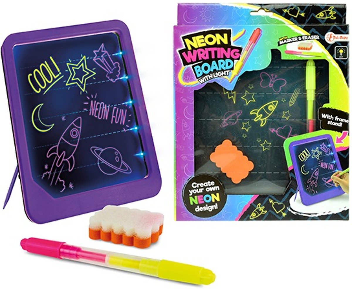 Neon glow schrijfbord met stift & spons