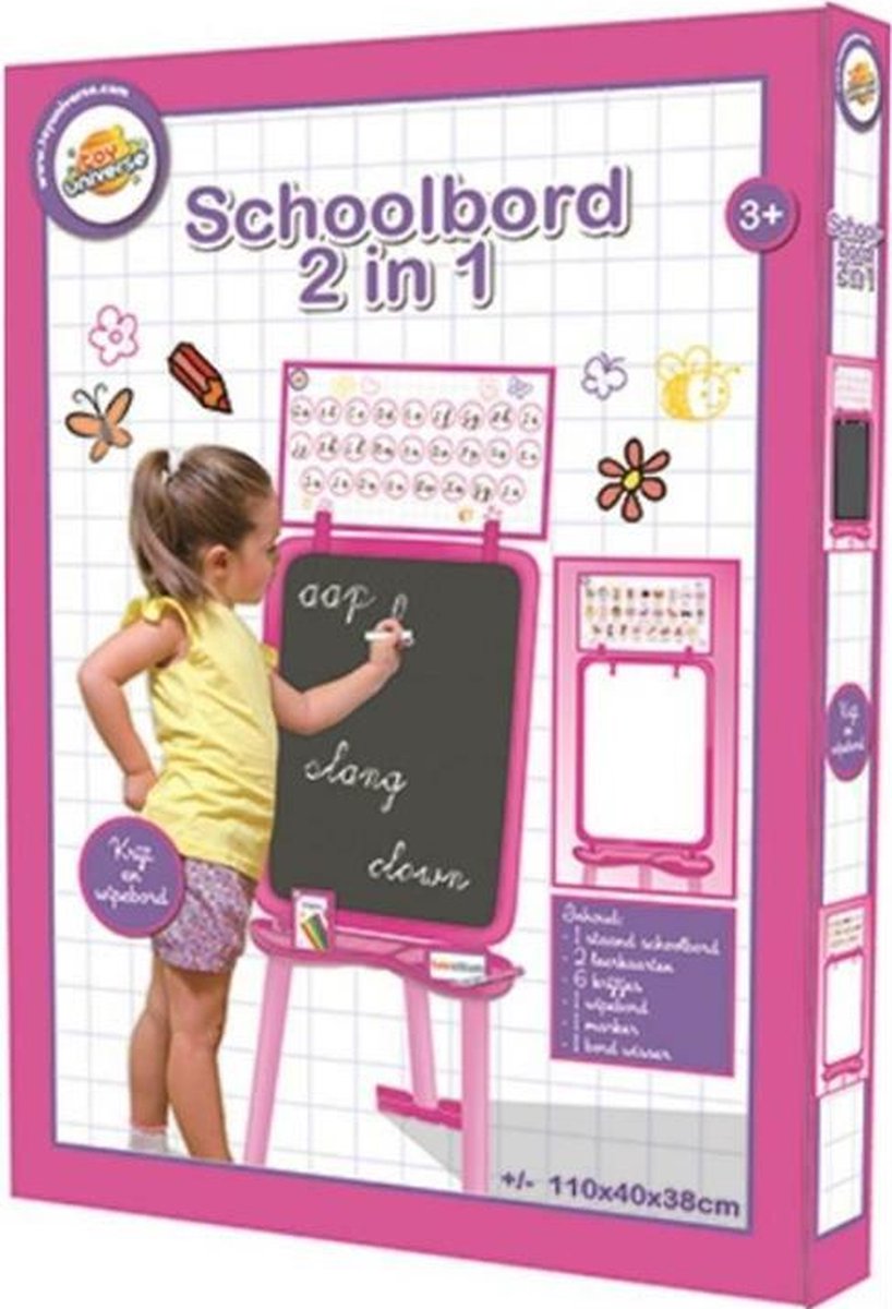 Krijtbord Kinderen - 2 in 1 - Blackboard - Roze - Whiteboard - Schoolbord - Magneetbord - Memobord - 110 cm