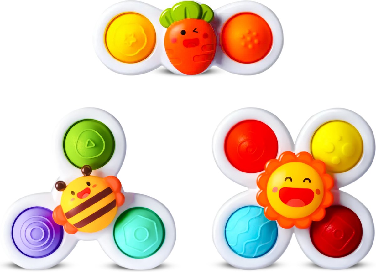 TOYLANDIA Spinners XL met Zuignap - Badspeelgoed - Babyspeelgoed - Sensorisch speelgoed - Montessori Speelgoed - Fidget Toys - Badspinner - 3 stuks