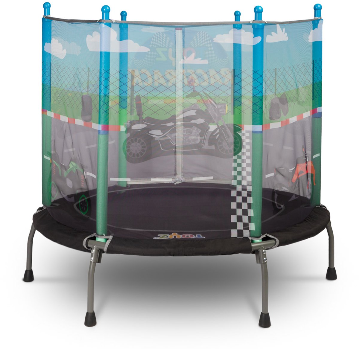 Mini Trampoline Met Veiligheidsnet - Race Thema - Trampolines Voor Kinderen - Peuter Buitenspeelgoed - Kindertrampoline - Ø 100 CM