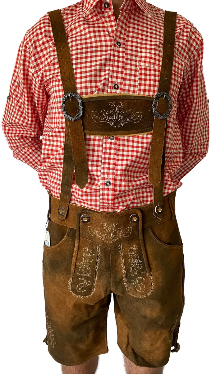 Trachten-Shop Lederhose Meyer Heren – Oktoberfest Korte Lederbroek – Lichtbruin – Maat XXL – 100% Echt Leder