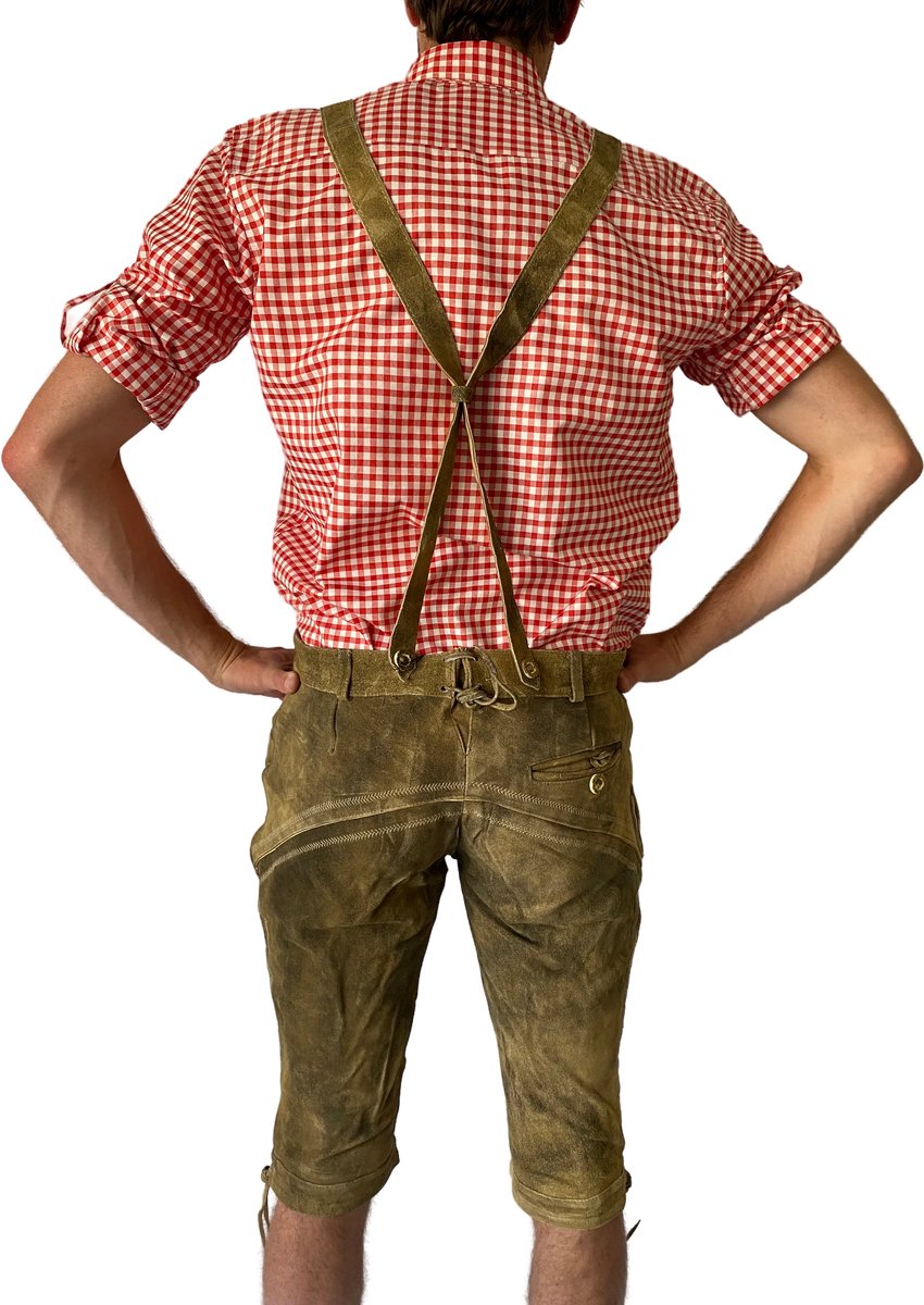 Trachten-Shop Lederhose Sand Heren – Oktoberfest Korte Lederbroek – Lichtgroen – Maat XXL – 100% Echt Leder