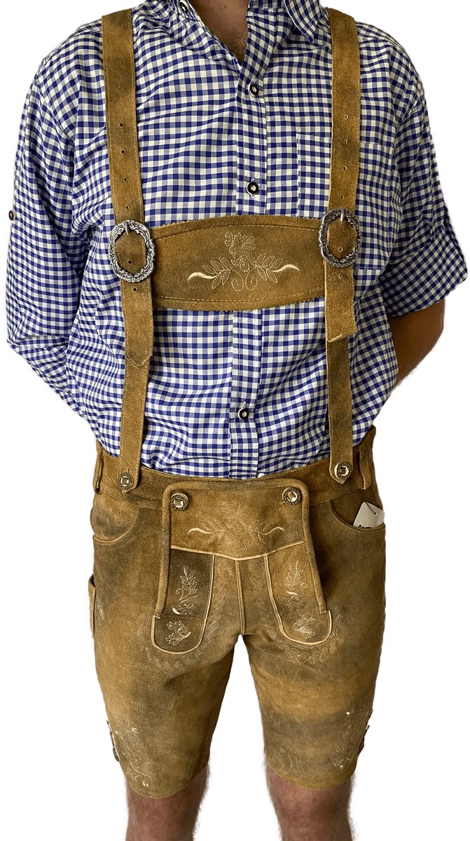 rachten-Shop Lederhose Baumann Heren – Oktoberfest Korte Lederbroek – Lichtbruin – Maat XXL – 100% Echt Leder