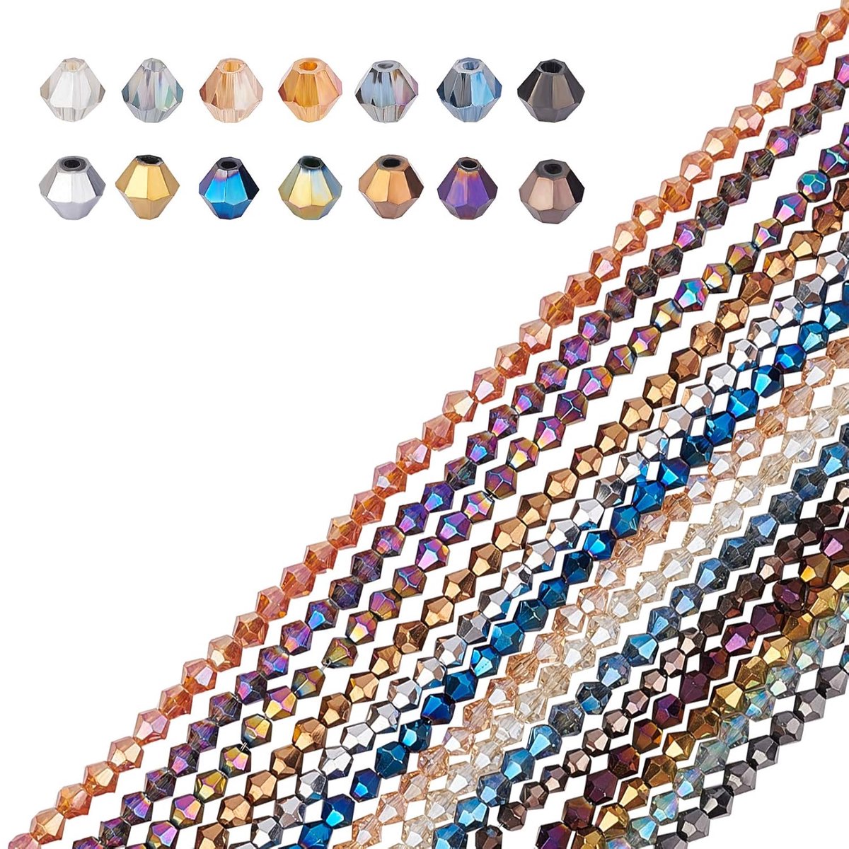 TRANKIELO® - 1400 glazen kralen 4 mm - Facet kristallen met regenboogkleur - Perfect voor sieraden maken