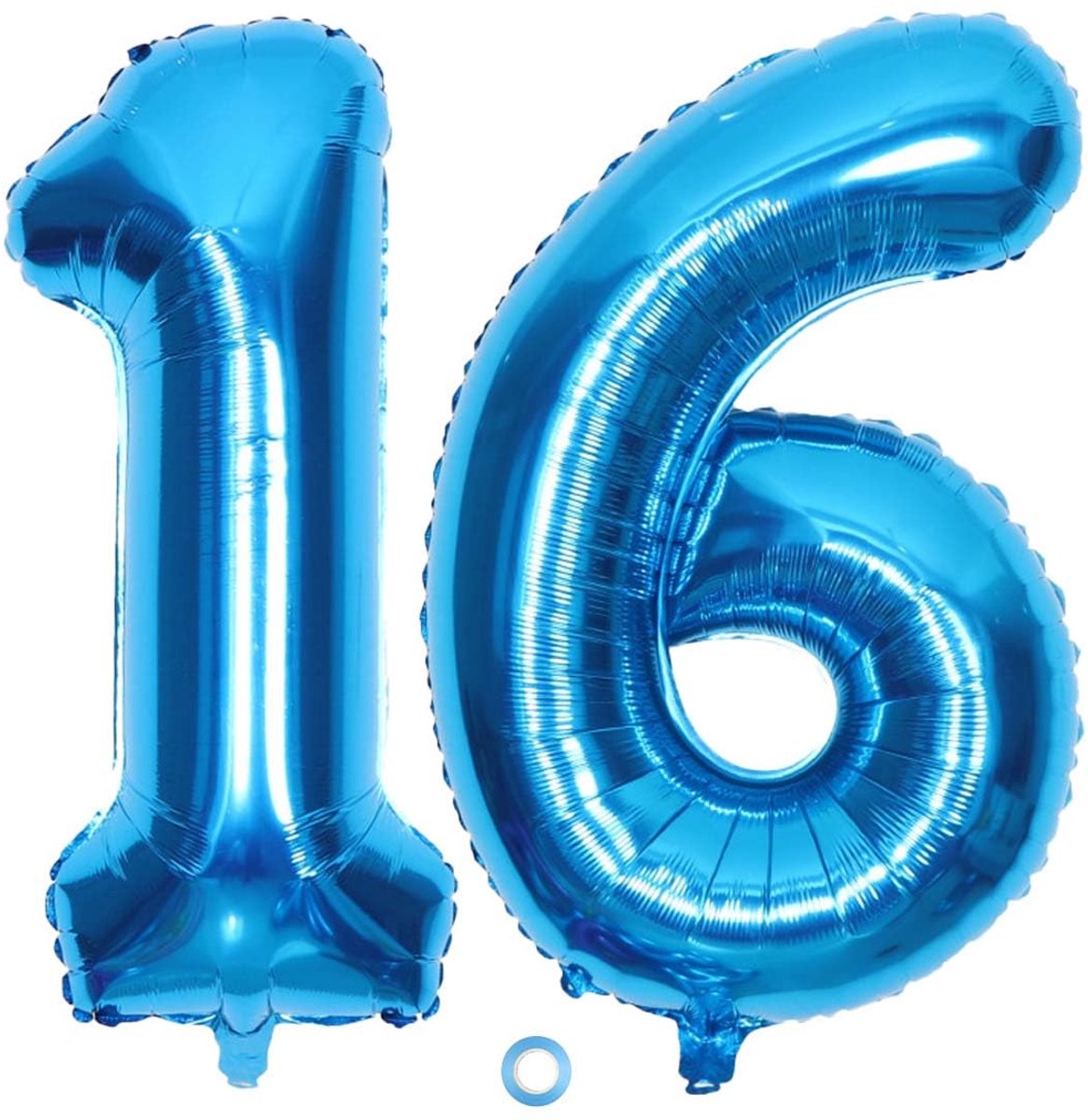 TRANKIELO® - 16e Verjaardag Decoratieve Ballonnen Set - Blauwe XXL Ballonnen - Folieballon met Nummer 16 - Geschikt voor Helium en Lucht - Feestversiering voor Verjaardag en Jubileum