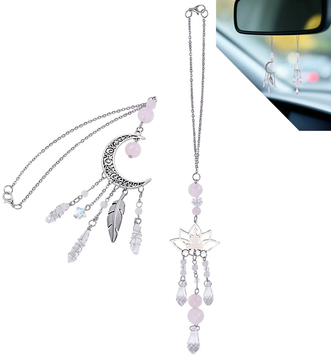 TRANKIELO® - 2 handgemaakte autohangers met kwartskristallen – Vintage stijl – Duurzaam en veelzijdig