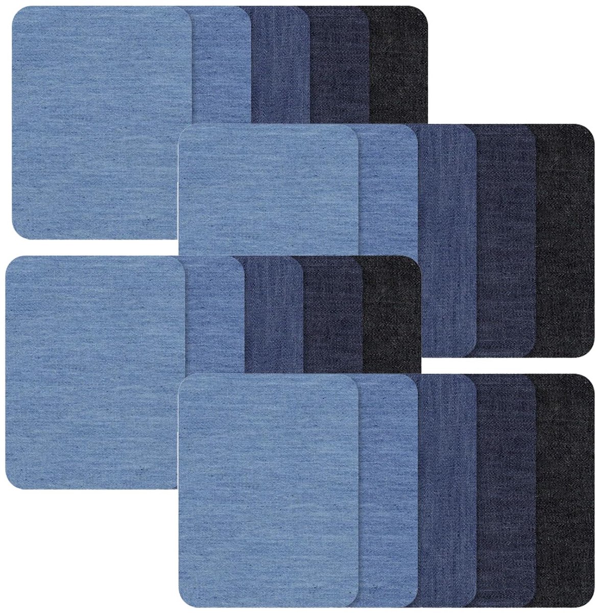 TRANKIELO® - 20 denim patches voor jeans – opstrijkbare decoratieset in diverse blauwtinten – 9,5 x 12,5 cm