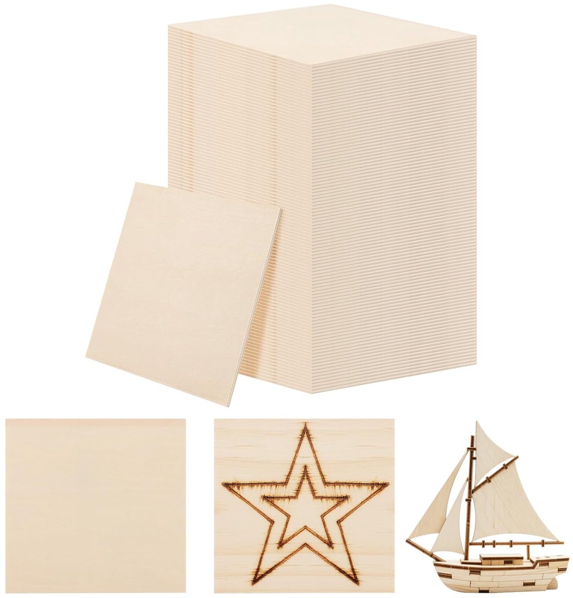 TRANKIELO® - 200 stuks 100 x 100 mm vierkante multiplexplaten - Onbehandeld lindehout voor creatieve doe-het-zelfprojecten