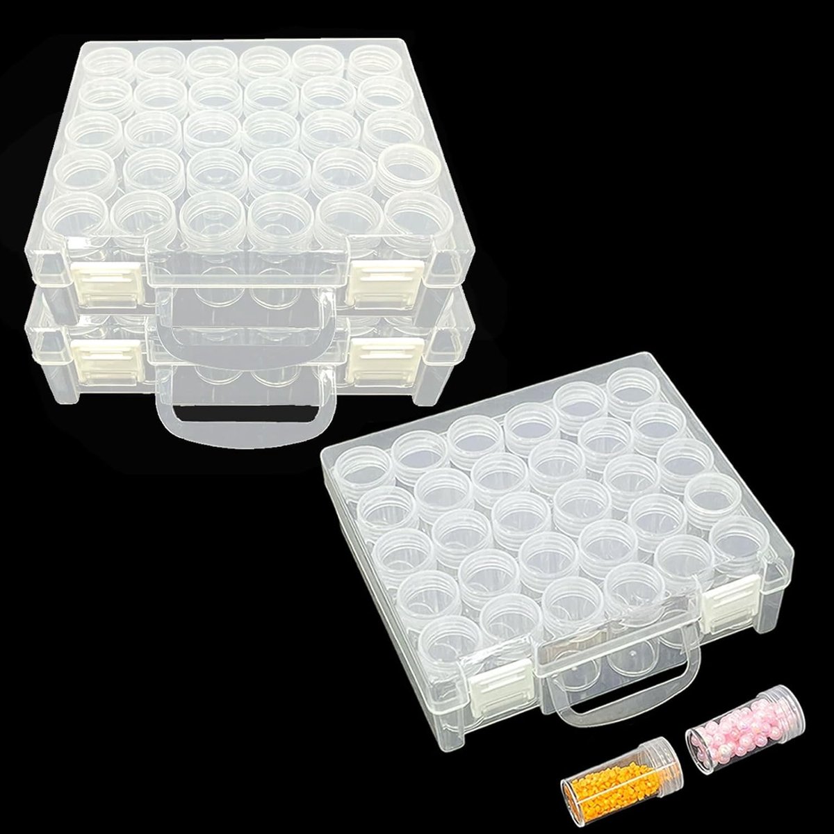 TRANKIELO® - 3-delige diamond painting box – 30 opbergblikjes – transparant ontwerp – ideaal voor kralen en strasssteentjes