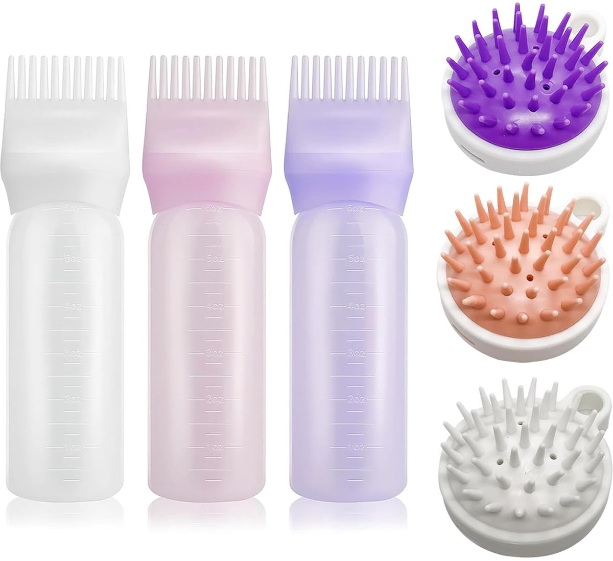 TRANKIELO® - 3-delige haarolie applicator set - Haarverf, hoofdhuid massager, gemakkelijk in gebruik - 120 ml
