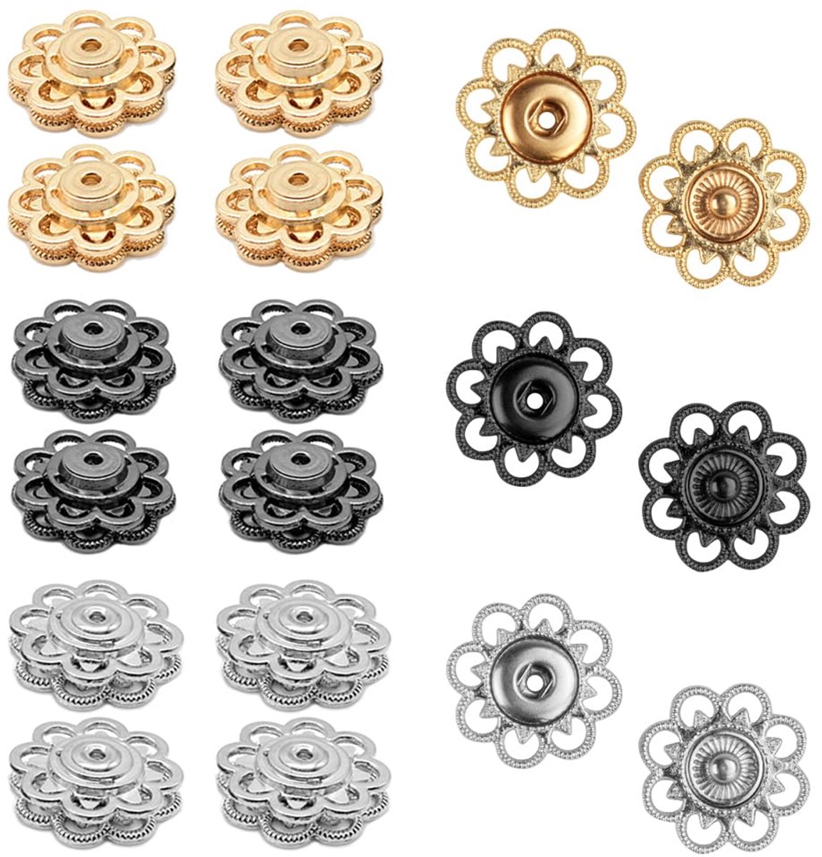 TRANKIELO® - 30 Sets Vintage Legering Automatische Knopen – 3 Kleuren – 20 mm Grootte – Naai-accessoires