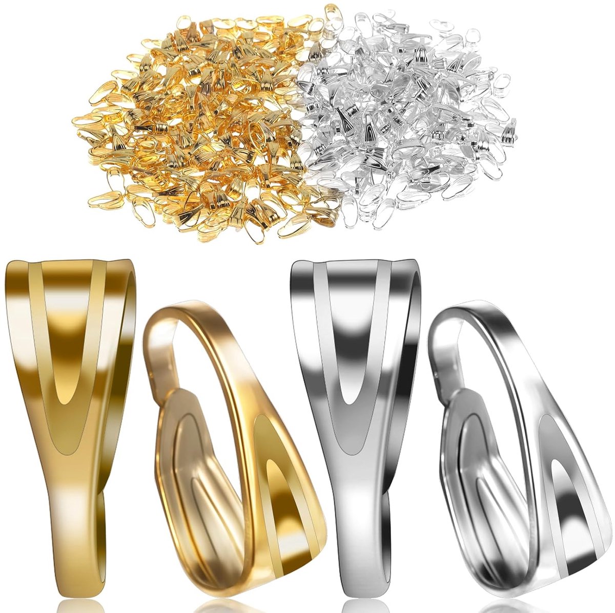TRANKIELO® - 400 knijpbeugels voor sieraden maken - 7 x 3 mm goud & zilver - Perfect voor kettingen en armbanden