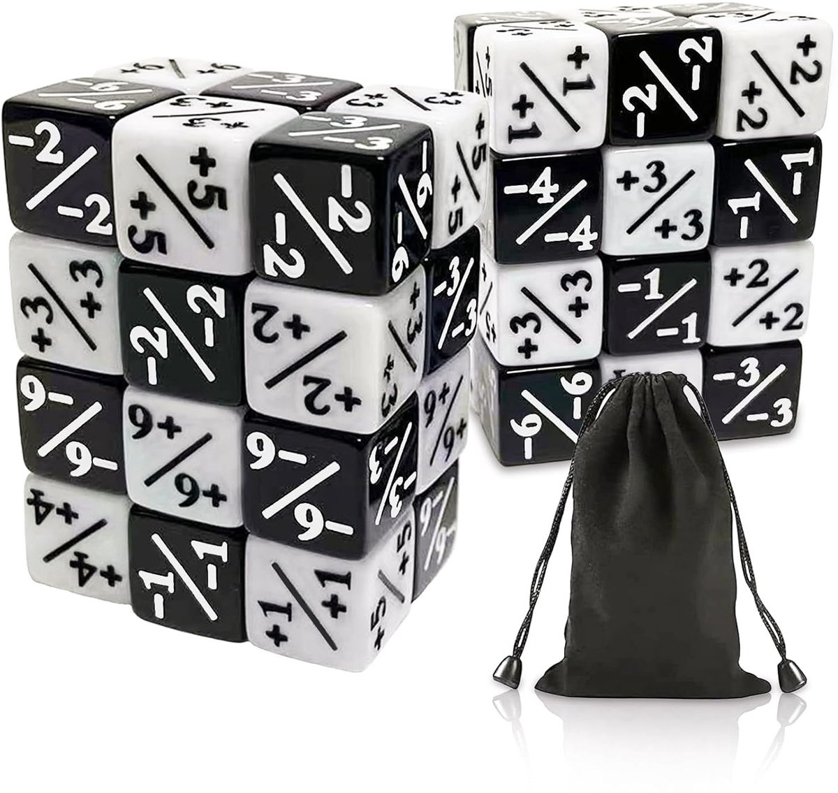TRANKIELO® - 48 Stuks D6 Dobbelstenen - Duurzaam Acryl - Inclusief Opbergzak - Zwart en Wit