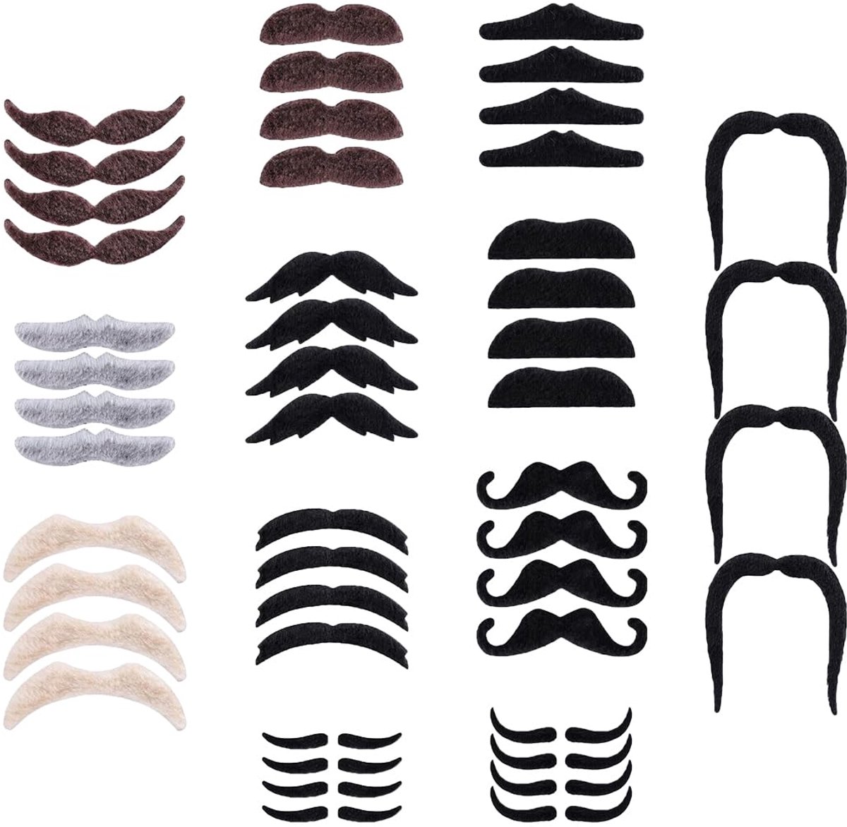 TRANKIELO® - 48 stuks zelfklevende snorren voor feestelijke gelegenheden – Realistisch en herbruikbaar – Ideaal voor Halloween en verjaardagen