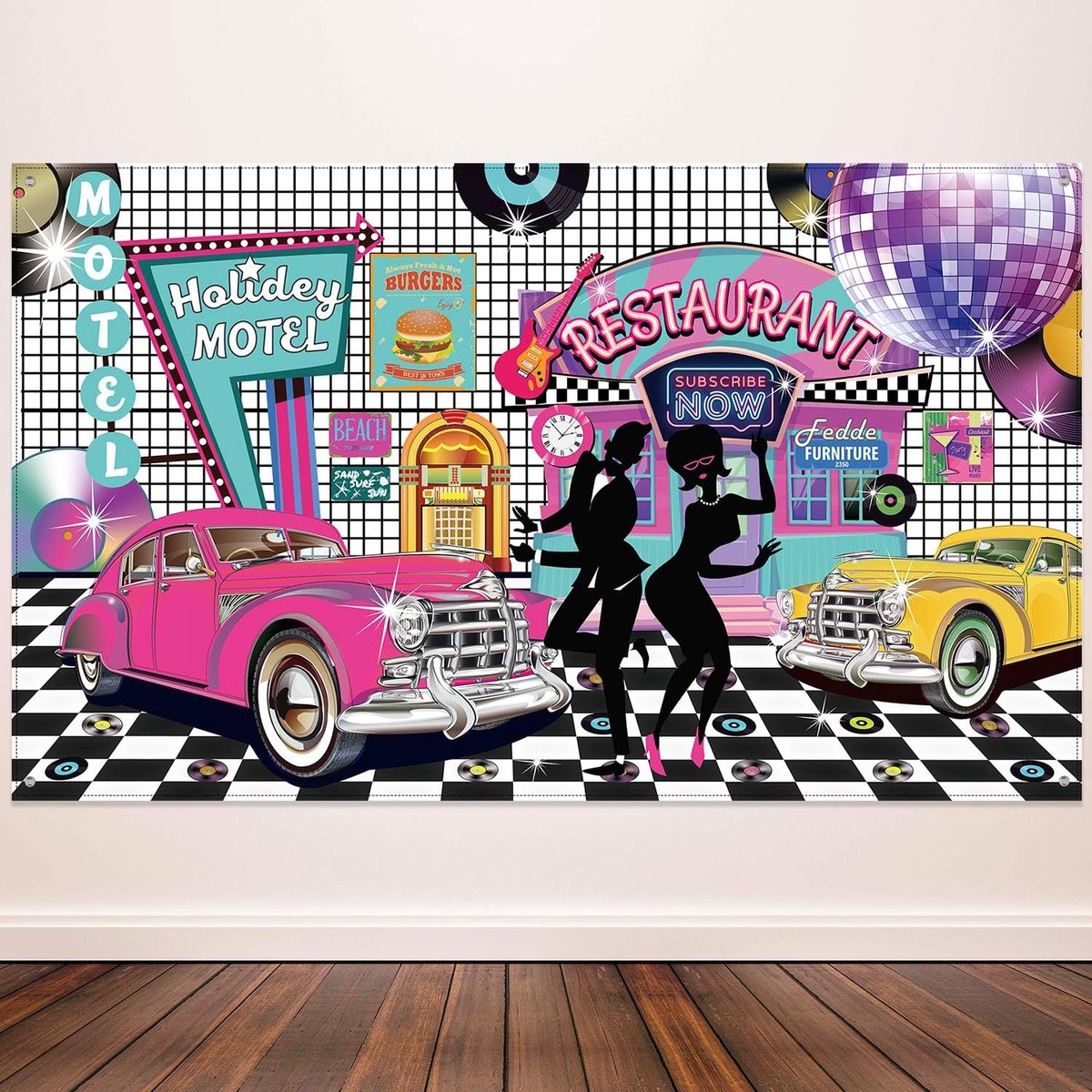 TRANKIELO® - 50s Thema Feestdecoraties - Rock Party Achtergrond Banner - Retro Decoratie 185x110 cm