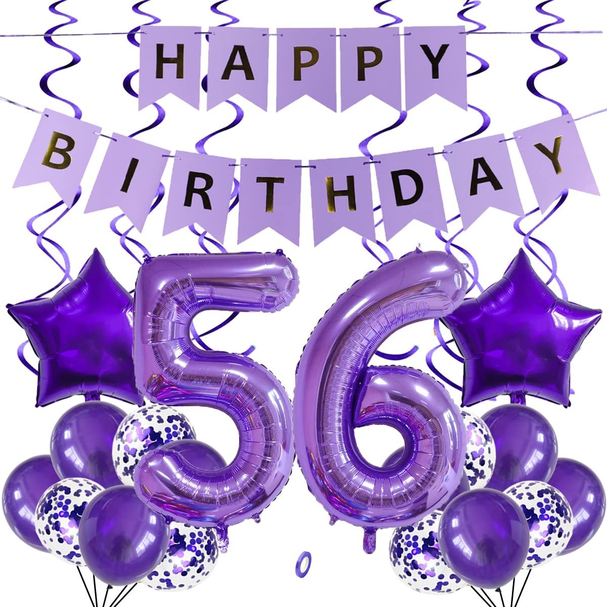TRANKIELO® - 56e Verjaardag Decoratieset – Paarse Folie en Latex Ballonnen – 25-delige Set – 40 Inch Grote Nummerballonnen