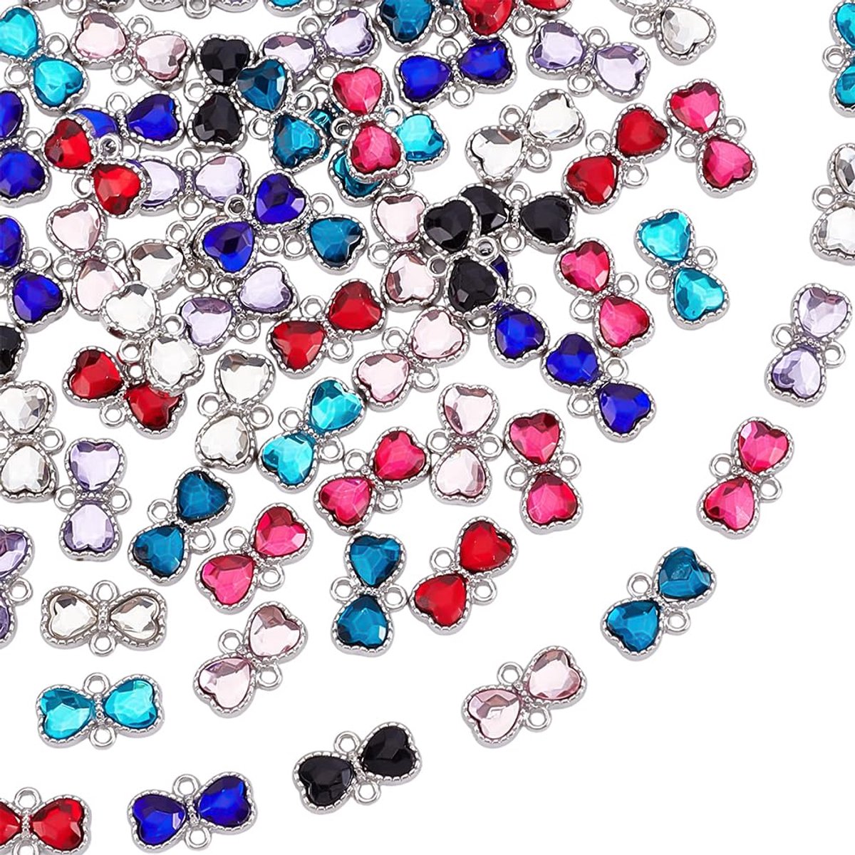 TRANKIELO® - 72 stuks strass boogbedels in 9 kleuren – Dubbele lussen charme connectoren voor sieraden maken
