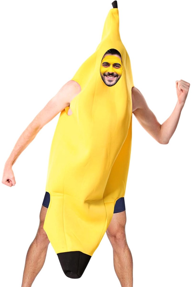 TRANKIELO® - Bananenkostuum voor volwassenen – Uniseks, comfortabel & grappig voor Halloween, carnaval, feest