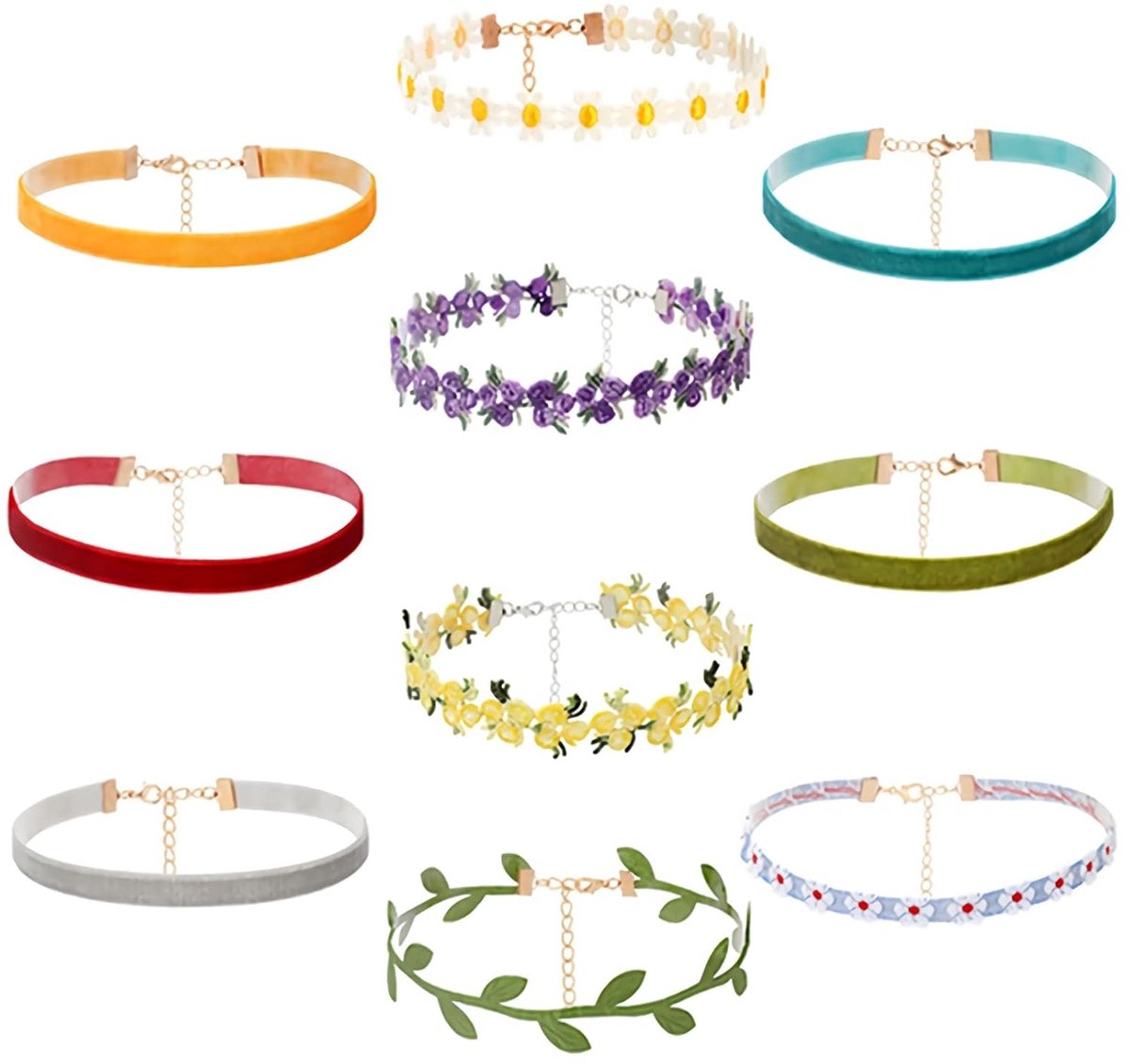 TRANKIELO® - Bloemen ketting set – 10 kleurrijke kettingen – Perfect voor tienermeisjes en damesmode