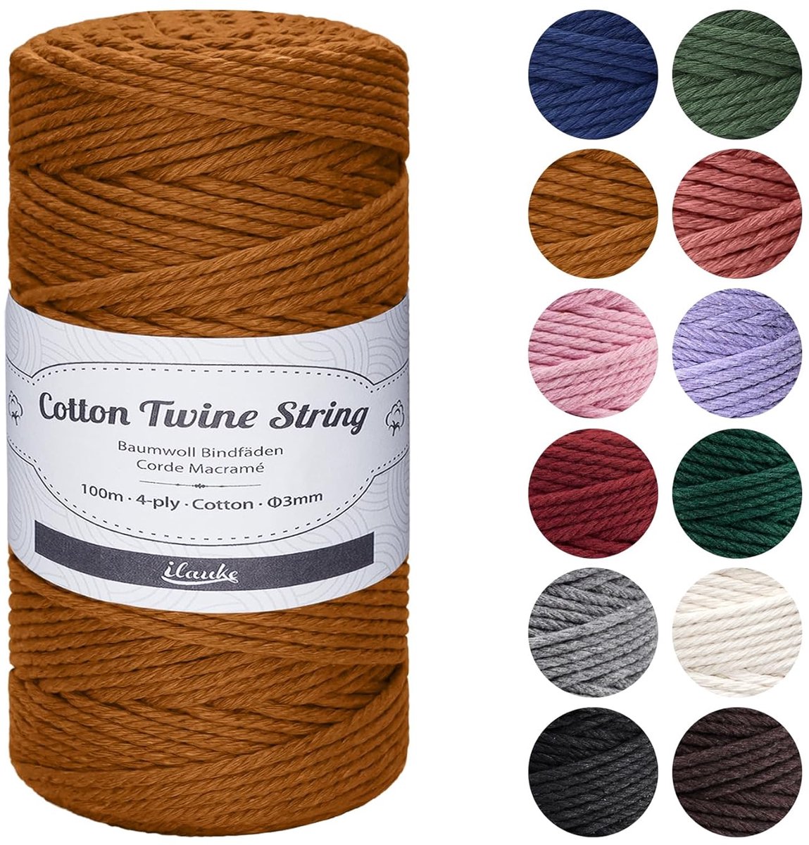 TRANKIELO® - Ecologisch Macramé Garen 3mmx100m - Duurzame Katoen-Polyester Mix - Ideaal voor Knutselen, Weven en Decoratie - Karamelkleur