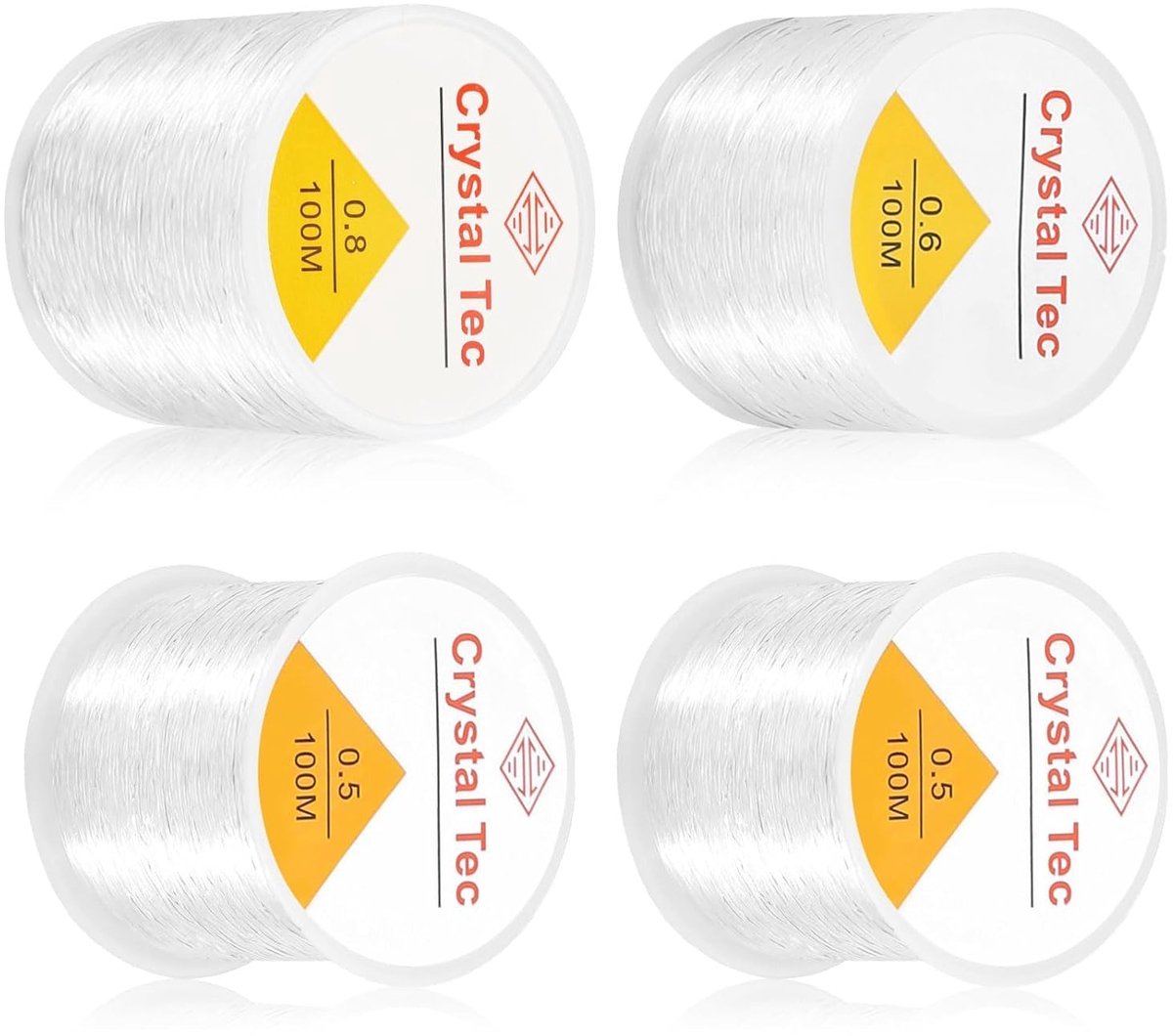 TRANKIELO® - Elastisch sieraadkoord 4 rollen - 100 m, transparant nylon draad, scheurbestendig, voor kralensieraden