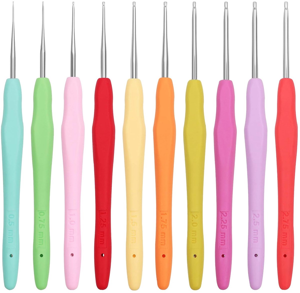 TRANKIELO® - Ergonomische Aluminium Haaknaalden Set – 10 Verschillende Maten van 0,5 tot 2,75mm – Lichtgewicht en Comfortabel - Voor Haakprojecten en Handwerken