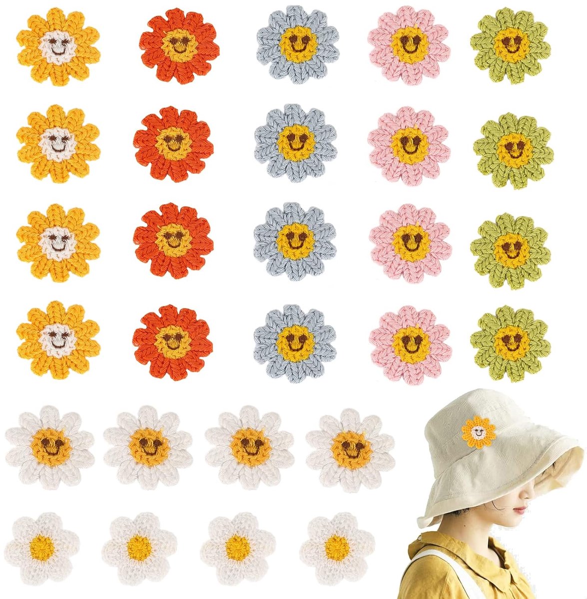 TRANKIELO® - Geborduurde Madeliefjesbloemen en Zonnebloemen Patches - Set van 28 Stuks - Voor Kledingreparatie, Doe-het-zelf Jeans en Tasdecoratie