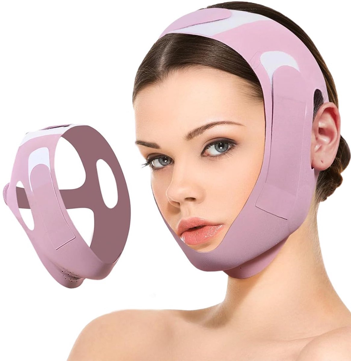 TRANKIELO® - Gezichtsoptimaalheidsriem voor dames - V-lijn, verstelbaar, lichtpaars, geschikt voor alle gezichtsvormen