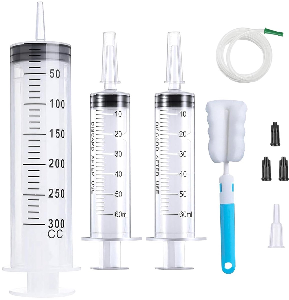 TRANKIELO® - Handige Vloeistofspuit Set van 300ml en 60ml – Duurzaam Kunststof – Herbruikbaar – Inclusief Reinigingsborstel en accessoires