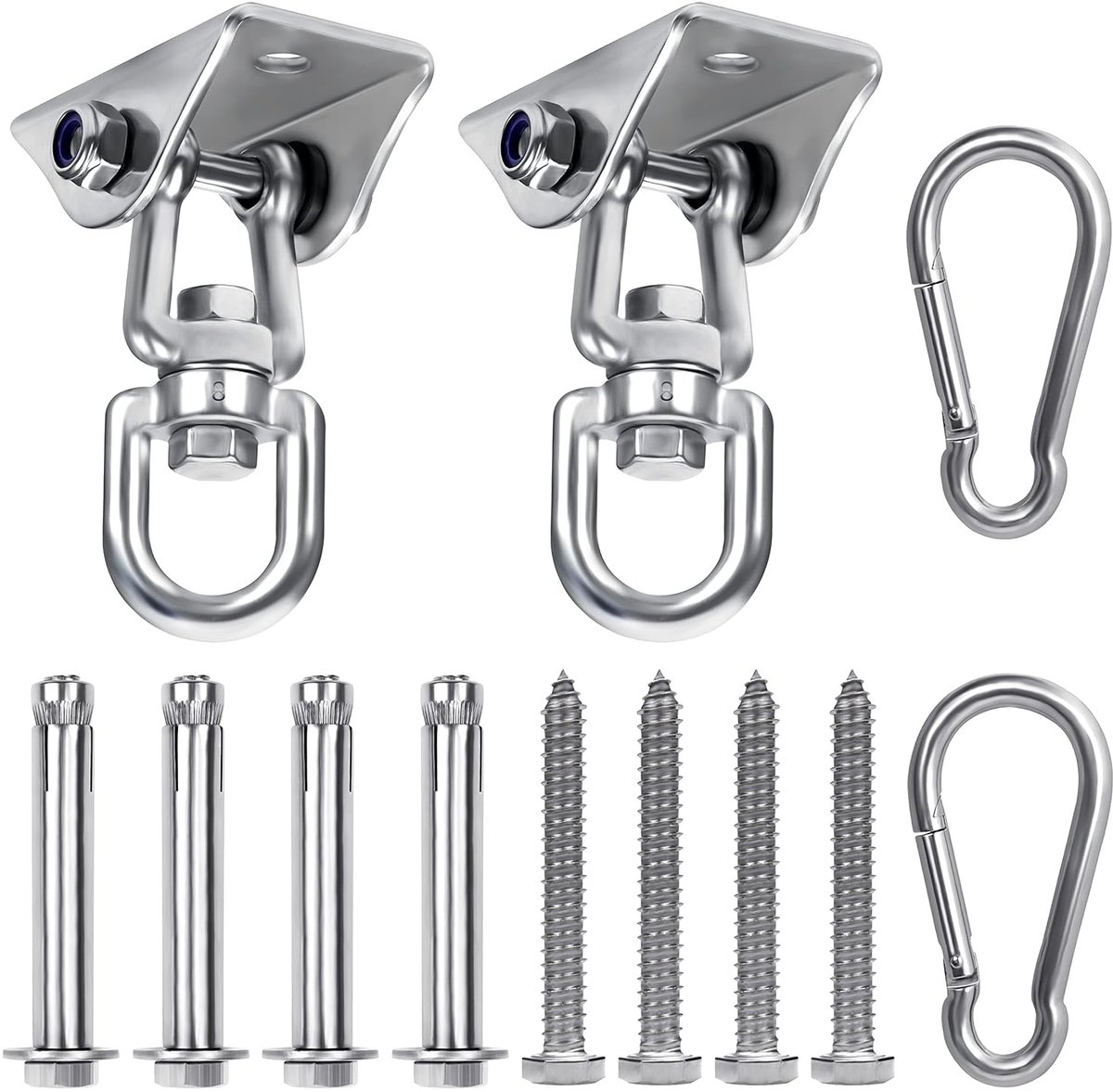 TRANKIELO® - Hoogwaardige Schommel Hangers (2 Stukken) – RVS 360 Graden Draaibare Haken met Schroeven – 400kg Capaciteit Voor Beton & Hout, Hangmat, Zandzak, Schommelset