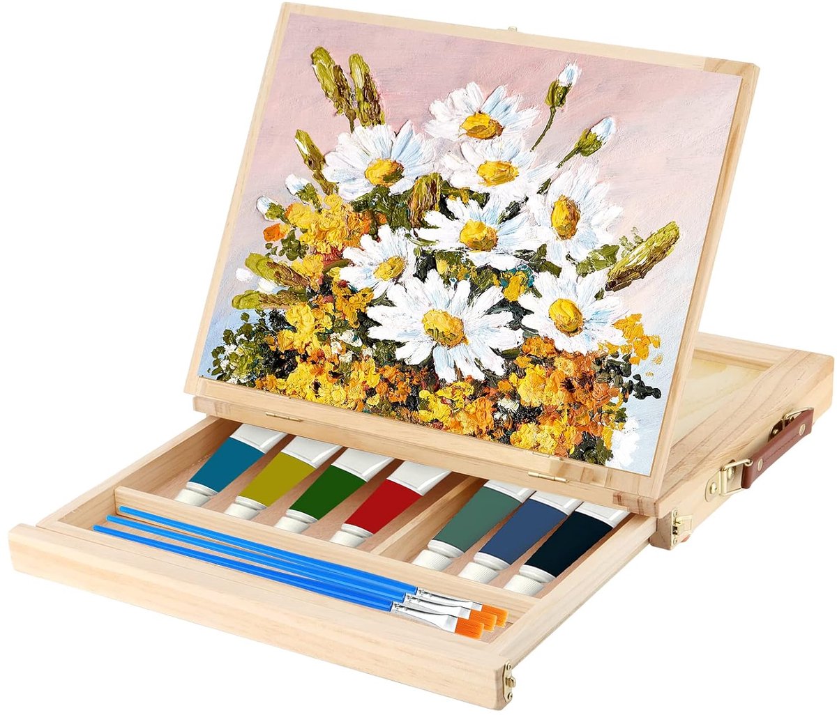 TRANKIELO® - Houten tafelbox ezel - Verstelbaar, draagbaar met royale opslag - Perfect voor schilderen en tekenen