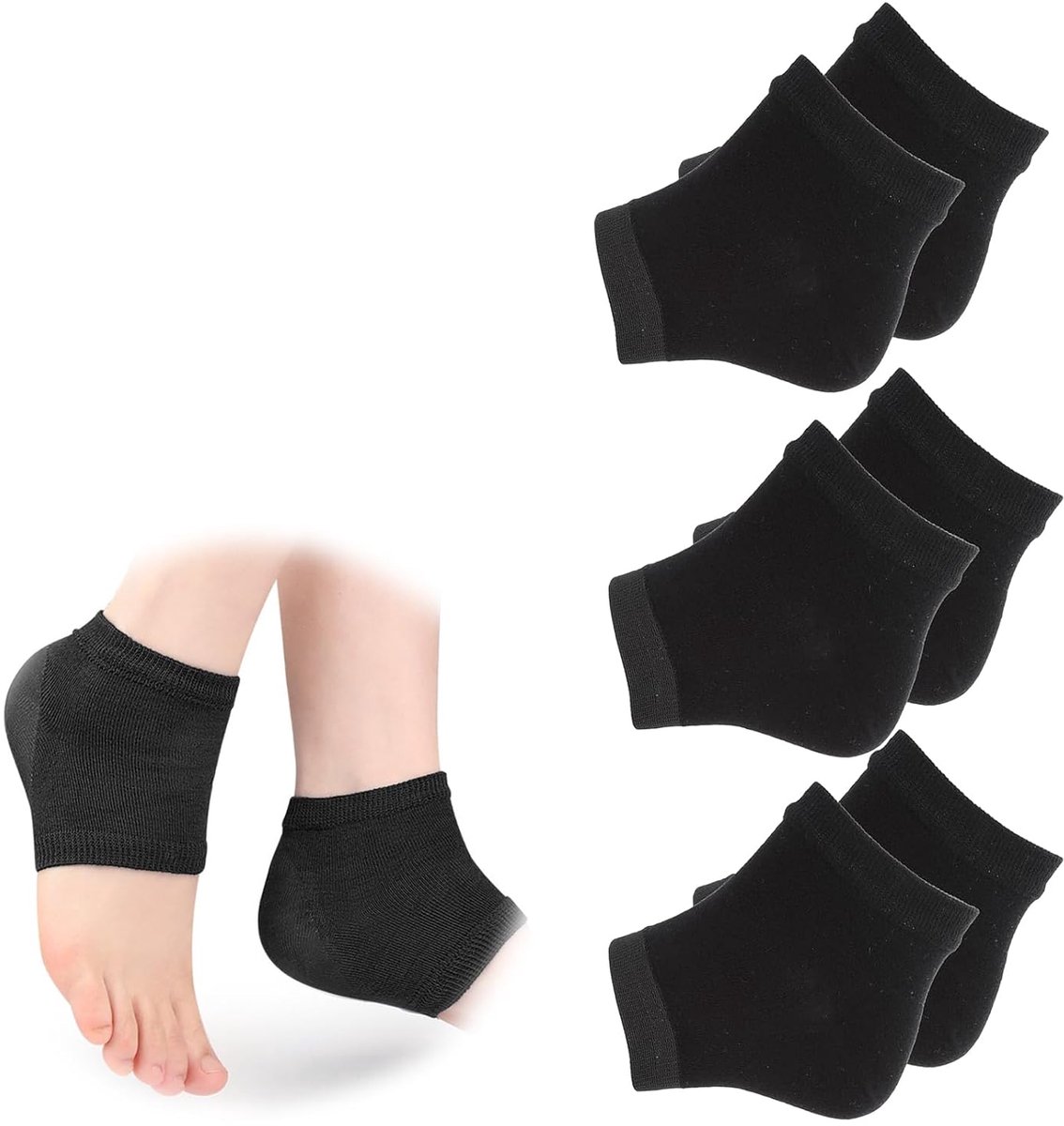 TRANKIELO® - Hydraterende Gel Hiel Sokken - Siliconen Open Teen en Katoenen Sokken voor Gebarsten Hielen - 3 Paar