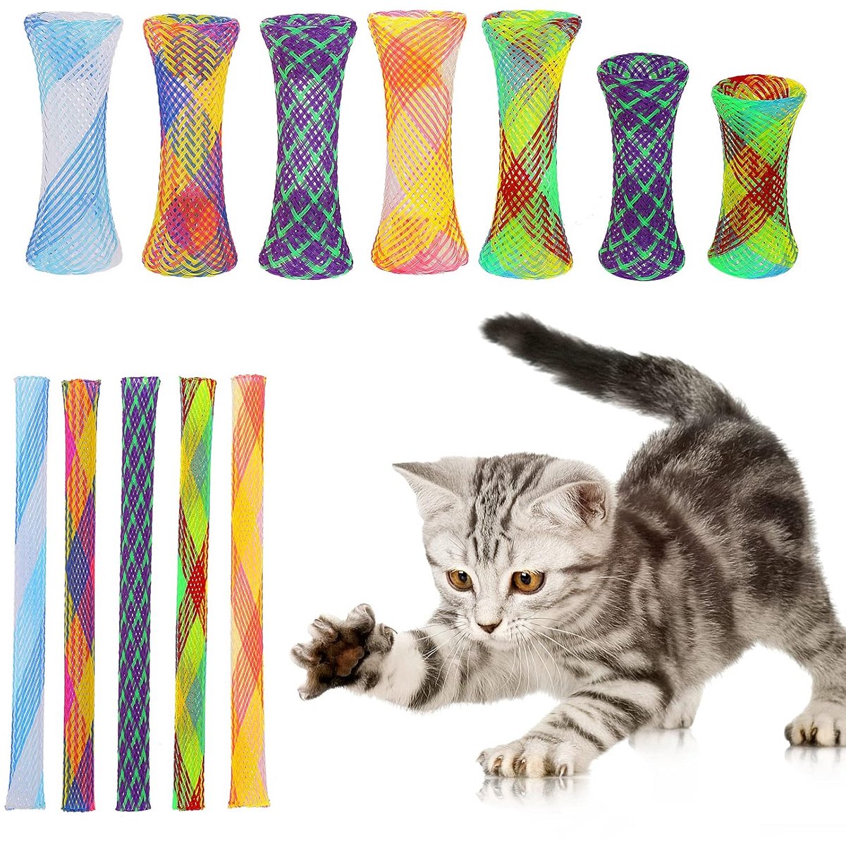 TRANKIELO® - Interactief kattenveerspeelgoed - 20 stuks - Kleurrijk en veilig - Ideaal voor kittens en katten