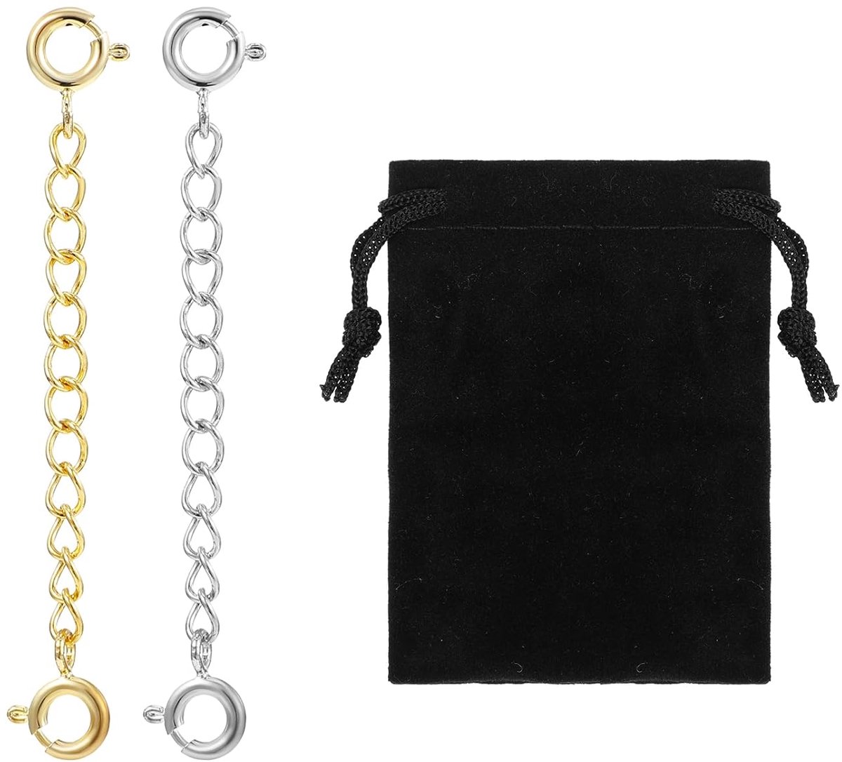 TRANKIELO® - Kettingverlenging 2 stuks - Gouden en zilveren veiligheidsketting voor sieraden - Eenvoudig DIY gebruik