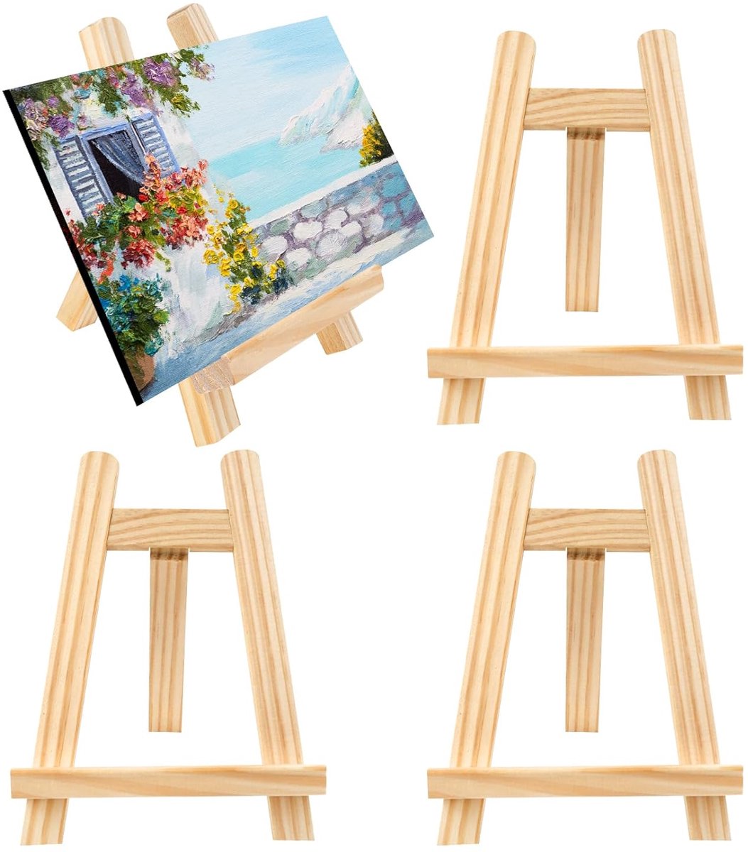 TRANKIELO® - Kleine Schildersezel Set van 4, Houten Mini-Ezel 15x20cm – Draagbaar, Inklapbaar – Ideaal voor Schilderen, Tekenen en als Fotostandaard – Bruiloft Display