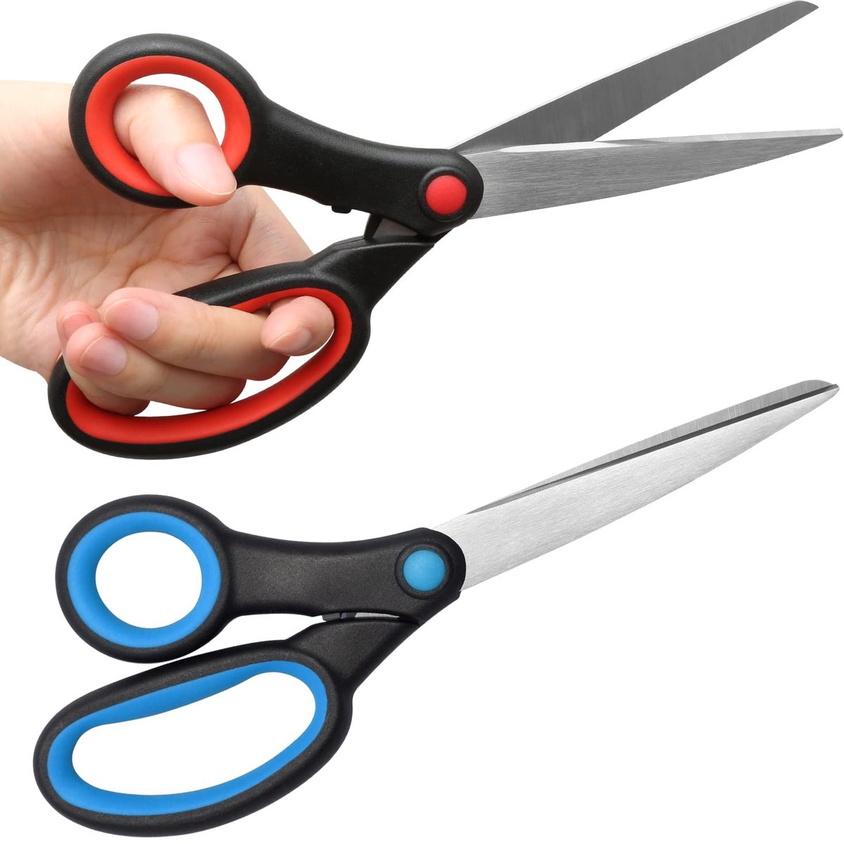 TRANKIELO® - Linkshandige Schaar Set van 2 voor Knutselen, Naaien en Keuken – 8 Roestvrijstalen Schaar – Blauw en Rood