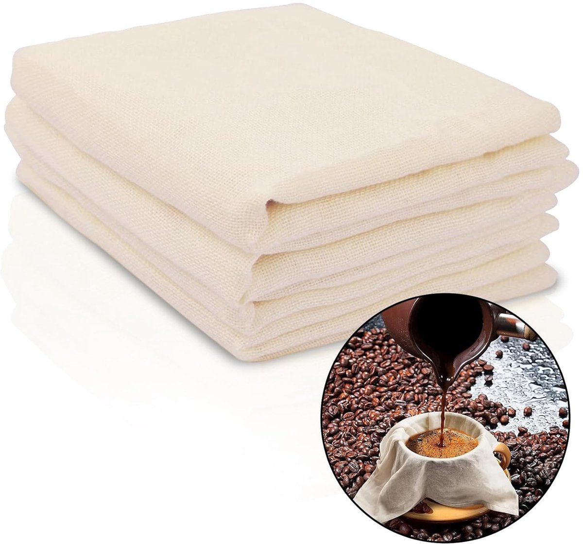 TRANKIELO® - Passeerdoek 60 x 60 cm - Katoenen kaasdoek, herbruikbaar en wasbaar - Perfect voor zelfgemaakte kaas en sap