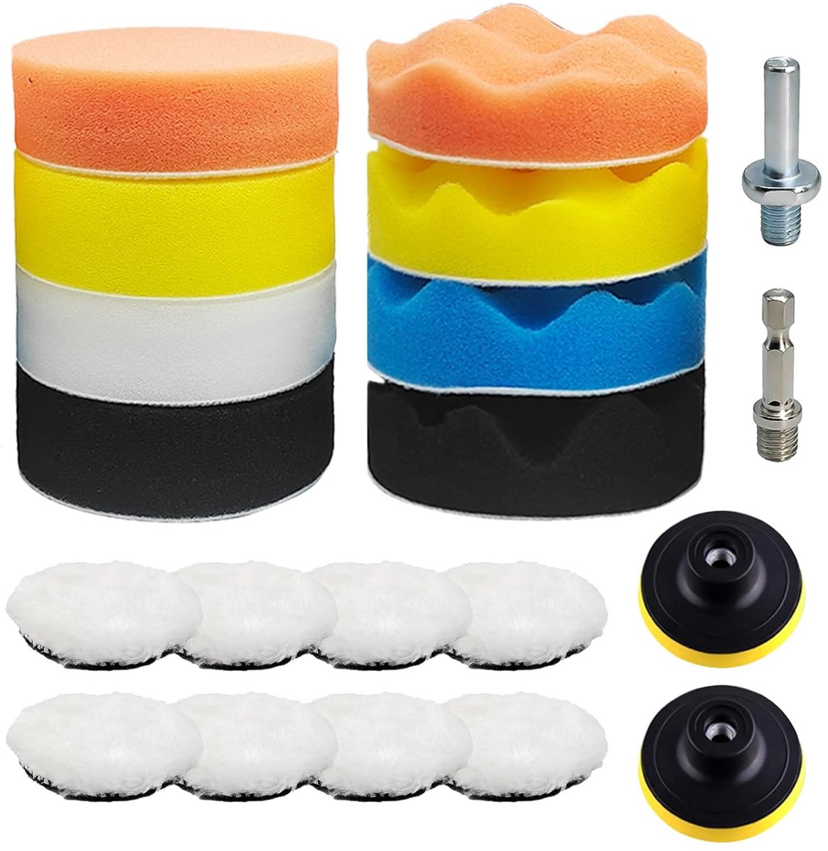 TRANKIELO® - Polijstsponzen set 20 stuks - voor autolak, met adapters, wasbaar & veelzijdig gebruik