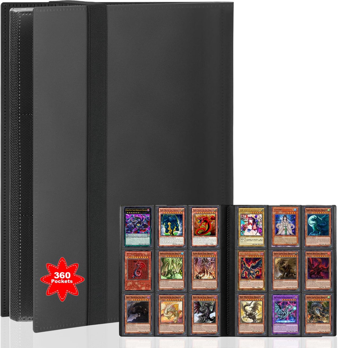 TRANKIELO® - Premium map voor Pokémon-kaarten – 360 zakken – waterdicht – zwart – duurzaam ontwerp