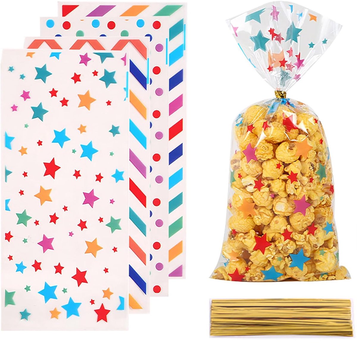 TRANKIELO® - Regenboog Cellofaan Feestzakjes - 100 Stuks - Herbruikbaar - Duurzaam - Perfect voor Feesten