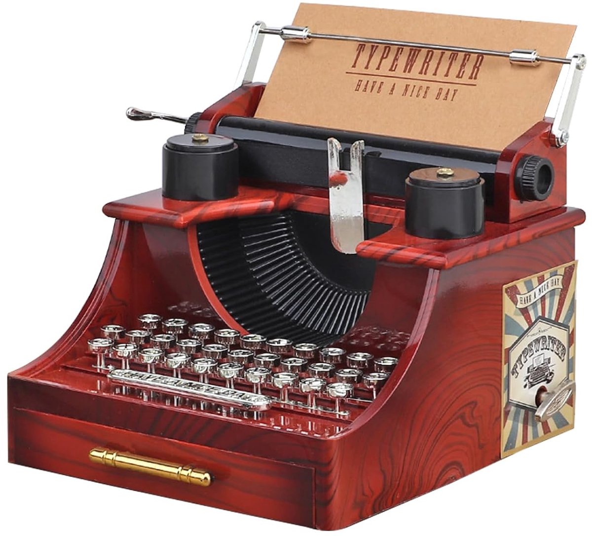 TRANKIELO® - Retro Schrijfmachine Muziekdoos - ABS Materiaal - Mechanische veer - Thuisdecoratie - Ideaal Huwelijk of Verjaardagsgeschenk