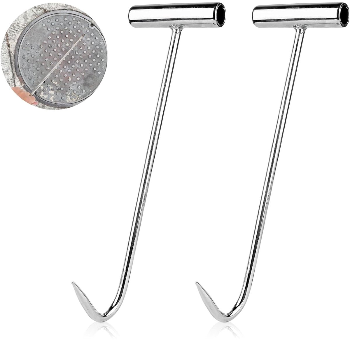 TRANKIELO® - Robuuste Kanaaldeksellifter Schachthaken – Set van 2 - 30cm – Verzinkt Materiaal – Veelzijdige Toepassingen