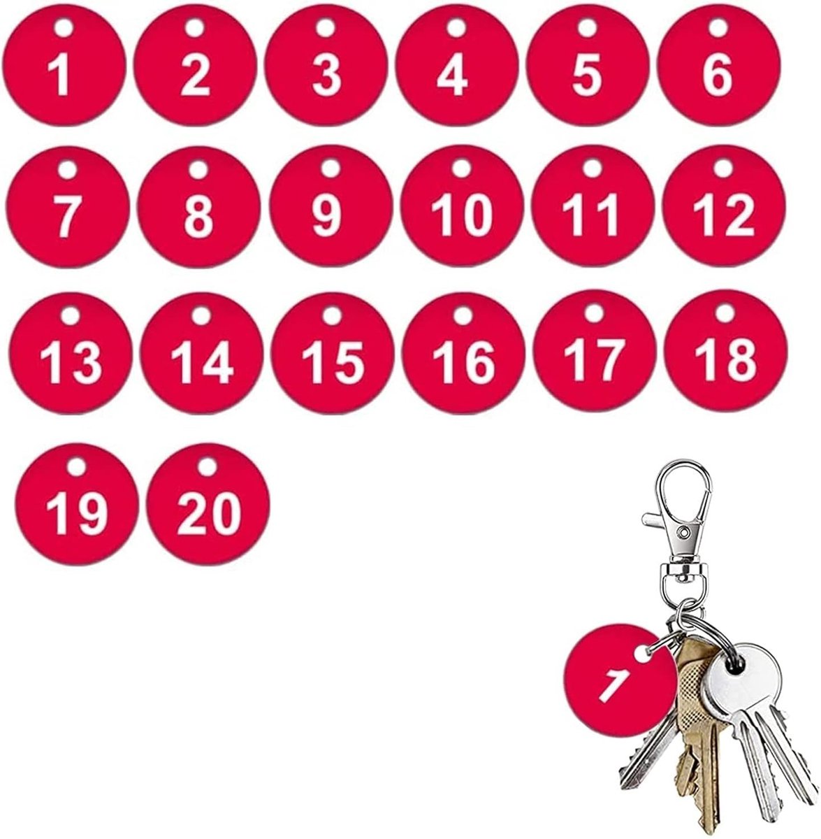 TRANKIELO® - Ronde kunststof nummerplaten (1-20) – Duurzaam, herbruikbaar & modern design voor hotels en fitnessstudio