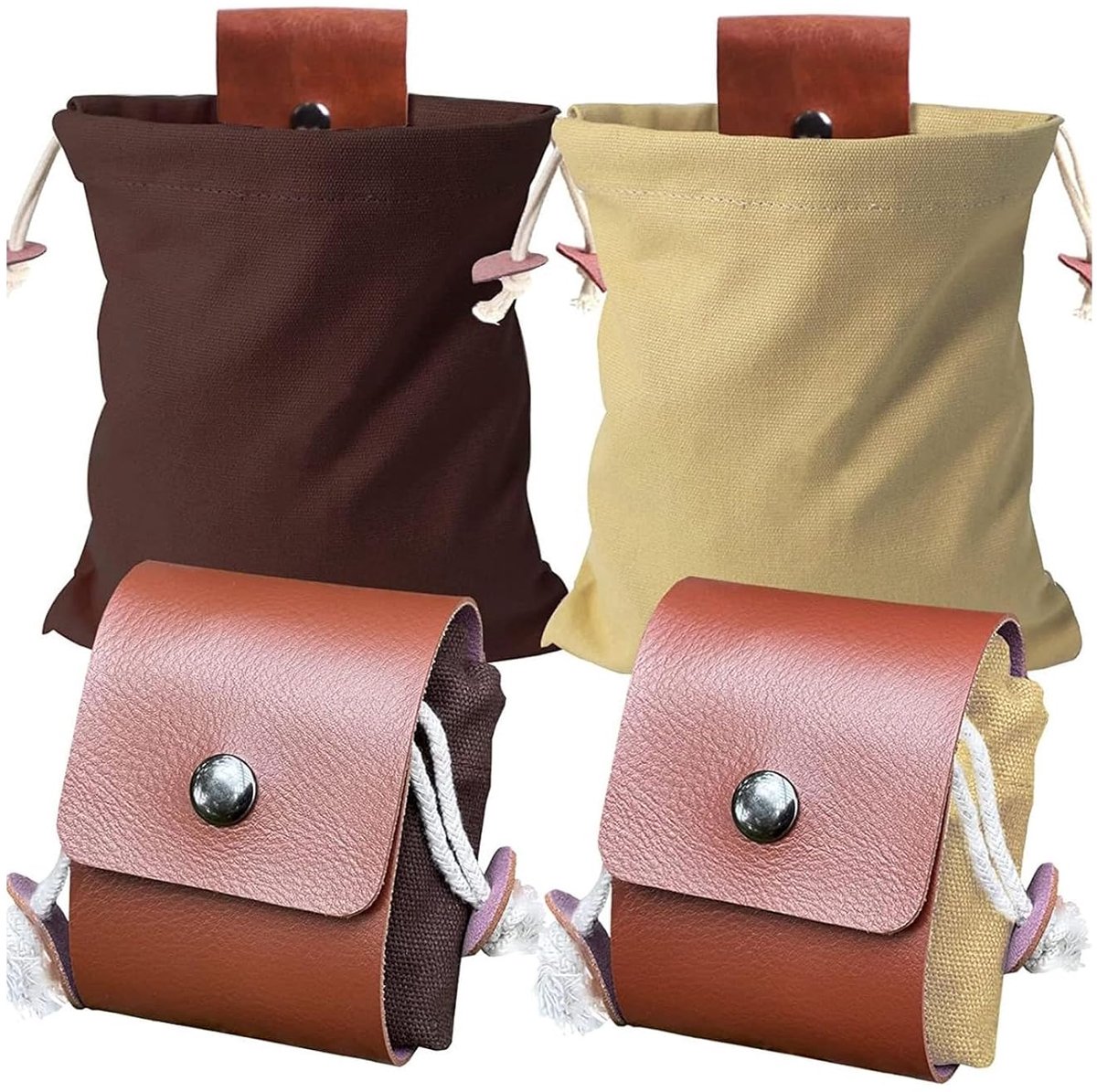 TRANKIELO® - Set van 2 Canvas Foerageertassen – Leer en Gewaxt Canvas – Opvouwbaar en Draagbaar – Ideaal voor Kamperen, Wandelen en Verzamelen