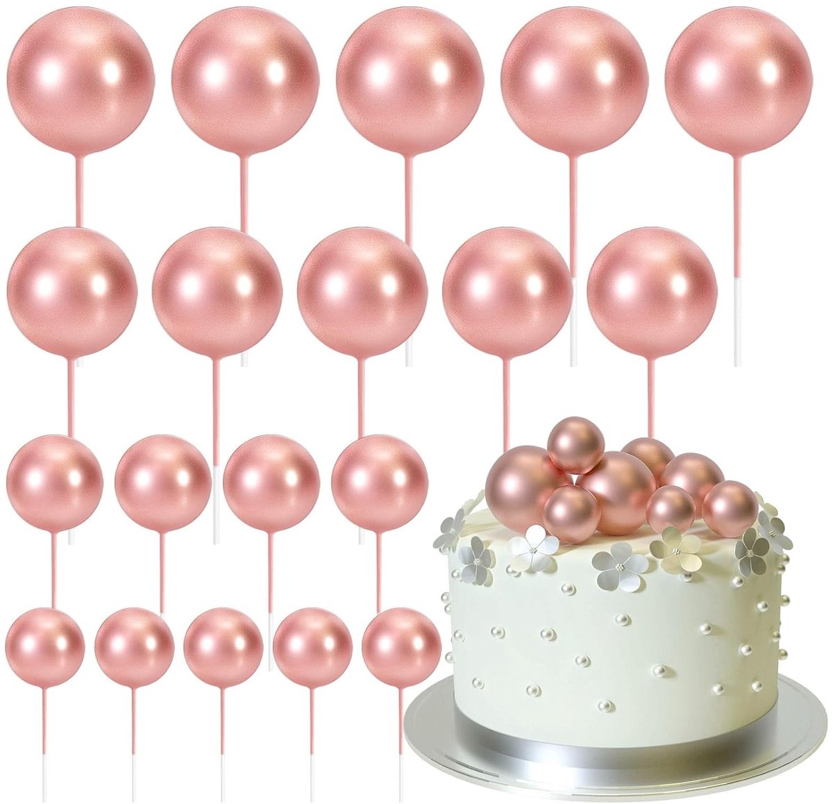 TRANKIELO® - Set van 20 Roségouden Mini Ballon Taarttoppers – Feestelijke Cake Decoraties – Bruiloft, Verjaardag, Babyshower – Cupcake Versieringen