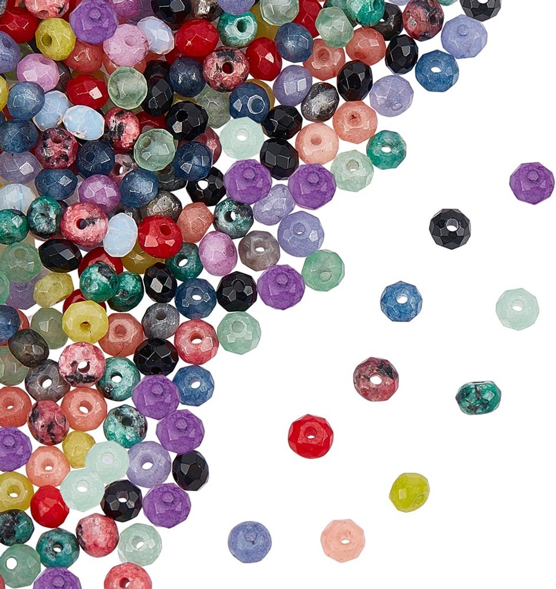 TRANKIELO® - Set van 240 Natuurlijke Gefacetteerde Kralen – Maleisische Jade Ronde Kralen in 12 Kleuren – Ideaal voor DIY Sieraden en Decoratie